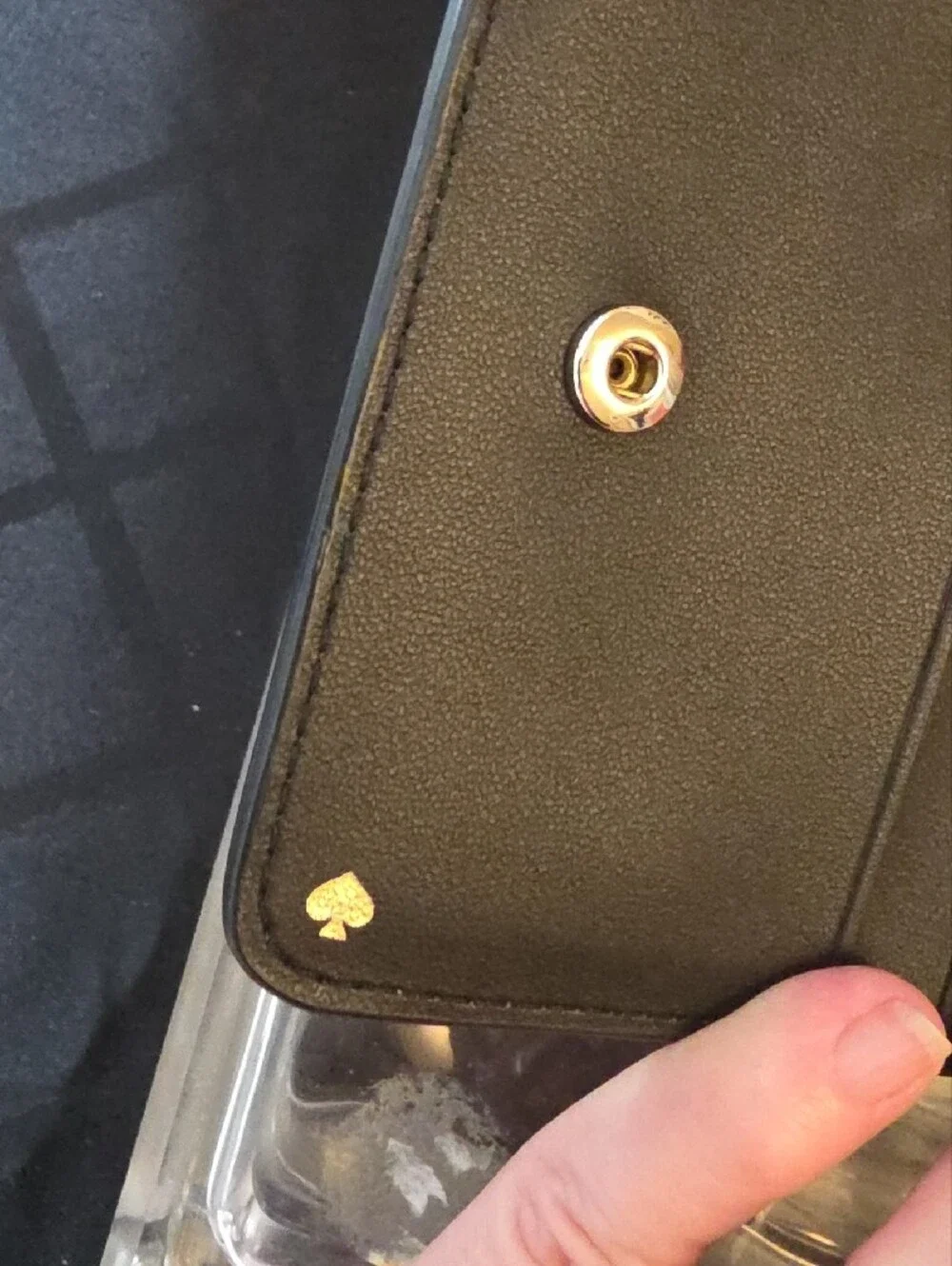 kate spade Black Compact Zip Wallet with Gold Logo